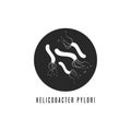 Helicobacter pylori logo gastric bacterium medical round icon with text black and white vector illustration in minimal style