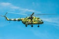 Helicopter above the city Kharkov in the blue sky Royalty Free Stock Photo
