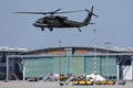 Helicopter above Lufthansa Technik in Munich Airport, MUC