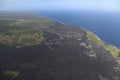 Helicopter aerial view of lava field by the ocean, Big Island, Hawaii Royalty Free Stock Photo