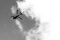 Helicopter against the sky in black and white Royalty Free Stock Photo