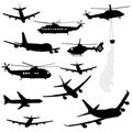 Helicopter and airplane silhouettes