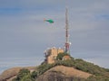 Helicopter approaching communications tower of Sant Jeroni Royalty Free Stock Photo