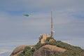 Helicopter approaching communications tower of Sant Jeroni Royalty Free Stock Photo