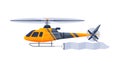 Helicopter with Blank Banner Flying in the Sky, Modern Air Vehicle with White Ribbon for Advertising Vector Illustration Royalty Free Stock Photo