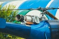 Helicopter blue. Visible and turbine blades Royalty Free Stock Photo
