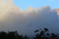 Firefighting helicopter in a large cloud of smoke