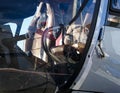 Helicopter cab interior close up Concept of private or business transportation Royalty Free Stock Photo