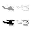 Helicopter chopper in air set icon grey black color vector illustration image solid fill outline contour line thin flat style Royalty Free Stock Photo