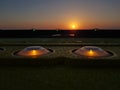 Close up photo shot of warning lights on helicopter platform during sunset