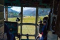 Helicopter Cockpit During Take Off from Landing Camp at Remote Area of Kyrgyzstan