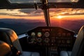 Helicopter cockpit with view of the beautiful sunrise in the mountains, sunset view over the Blue Ridge Mountains from the cockpit Royalty Free Stock Photo