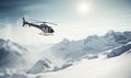 Helicopter departure of freeriders from snowy mountain summit Creating using generative AI tools