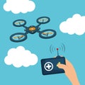 Helicopter drone design. technology icon, vector graphic