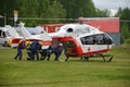 Helicopter emergency medical aid EU-145 on the range of Noginsk rescue center EMERCOM of Russia at the International Salon `Integr Royalty Free Stock Photo