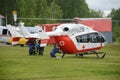 Helicopter emergency medical aid EU-145 on the range of Noginsk rescue center EMERCOM of Russia at the International Salon `Integr