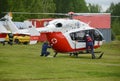 Helicopter emergency medical aid EU-145 on the range of Noginsk rescue center EMERCOM of Russia at the International Salon `Integr