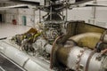 Helicopter engine exposed for maintenance in a Hangar Royalty Free Stock Photo