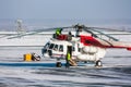 Helicopter engine repair on the airport apron Royalty Free Stock Photo