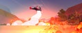 Helicopter extinguishes dangerous wildfire in australia fighting bush fire dry woods burning trees firefighting natural