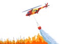 Helicopter extinguishing forest fire. Rescue air transport. Remote extinguishing of fires. Combating natural disasters