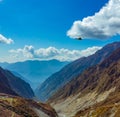 Helicopter ferrying pilgrims in Kedarnath Valley, Himalayas, Uttarakhand, India