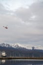 Helicopter flight over the city of Ushuaia. Land of Fire. Royalty Free Stock Photo