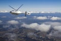 Helicopter in flight over a panoramic view of Tatra mountains Royalty Free Stock Photo