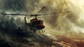 Helicopter Flying Across a Stormy Scene in Gritty Urban Realism