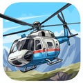 Helicopter Flying Game With Blue Airplane And Mountainous Vistas