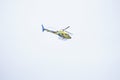 Helicopter flying the Moto GP circuit. Royalty Free Stock Photo