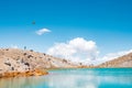 A helicopter flying over the beautiful Landscape view of Tongariro Crossing track. North Island, New Zealand Royalty Free Stock Photo