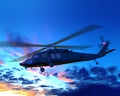 Helicopter flying over clouds sunset Royalty Free Stock Photo