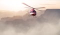 Helicopter flying over Desert Rocky Mountain American Landscape. 3d Rendering Heli. Royalty Free Stock Photo