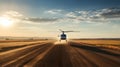 Helicopter Flying Over Road At Sunset Captivating Photography Royalty Free Stock Photo