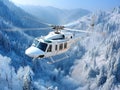 helicopter flying over snowy mountains Royalty Free Stock Photo