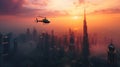 Helicopter Flying Over Urban Skyline Royalty Free Stock Photo