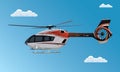 Helicopter flying in sky, Helicopter fly in clouds, Flying Chopper Air Transportation. Royalty Free Stock Photo