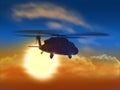 Helicopter flying from sun