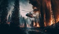 helicopter in the forest with fire and smoke. Generative AI Royalty Free Stock Photo