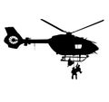 Helicopter H 145 M / H145M Air Force, German Air Force, Police Special Forces abseil from helicopter. silhouette