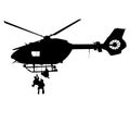 Helicopter H 145 M / H145M Air Force, German Air Force, Police Special Forces abseil from helicopter. silhouette