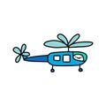 Helicopter hand drawn vector illustration in cartoon comic style man inside transport