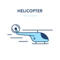 Helicopter icon. Vector flat outline illustration of a flying chopper. Represents a concept of air travel, journey, adventures,