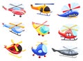 Helicopter icons set, cartoon style