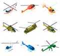 Helicopter icons set, isometric style