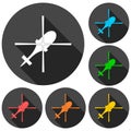 Helicopter icons set with long shadow