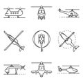 Helicopter icons set, outline style