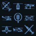 Helicopter icons set vector neon