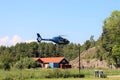 A helicopter on the island of Grinda in the Stockholm archipelago Royalty Free Stock Photo